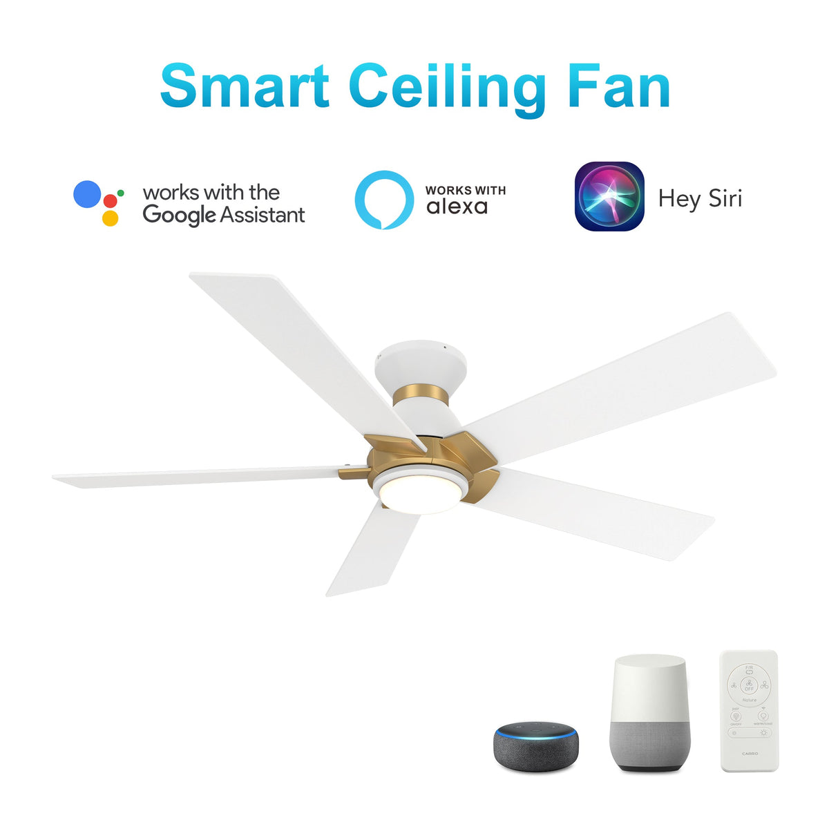 ASCENDER 52 inch 5-Blade Flush Mount Smart Ceiling Fan with LED Light & Remote