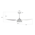 FLETCHER 52 inch 3-Blade Smart Ceiling Fan with LED Light & Remote