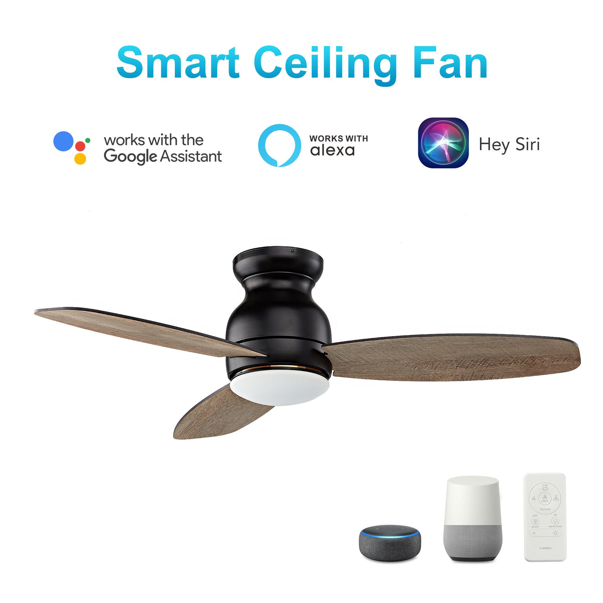 TRENTO 60 inch 3-Blade Flush Mount Smart Ceiling Fan with LED Light & Remote