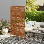78" x 48" Metal Outdoor Privacy Screen with Climbing Plant Trellis and Stand, Bamboo Brown