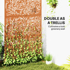 78" x 48" Metal Outdoor Privacy Screen with Climbing Plant Trellis and Stand, Bamboo Brown