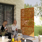 78" x 48" Metal Outdoor Privacy Screen with Climbing Plant Trellis and Stand, Bamboo Brown