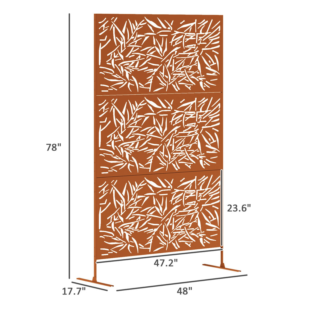 78" x 48" Metal Outdoor Privacy Screen with Climbing Plant Trellis and Stand, Bamboo Brown