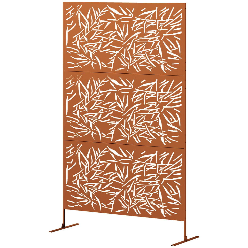 78" x 48" Metal Outdoor Privacy Screen with Climbing Plant Trellis and Stand, Bamboo Brown