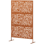 78" x 48" Metal Outdoor Privacy Screen with Climbing Plant Trellis and Stand, Bamboo Brown