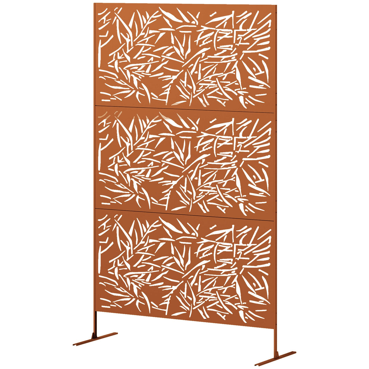 78" x 48" Metal Outdoor Privacy Screen with Climbing Plant Trellis and Stand, Bamboo Brown