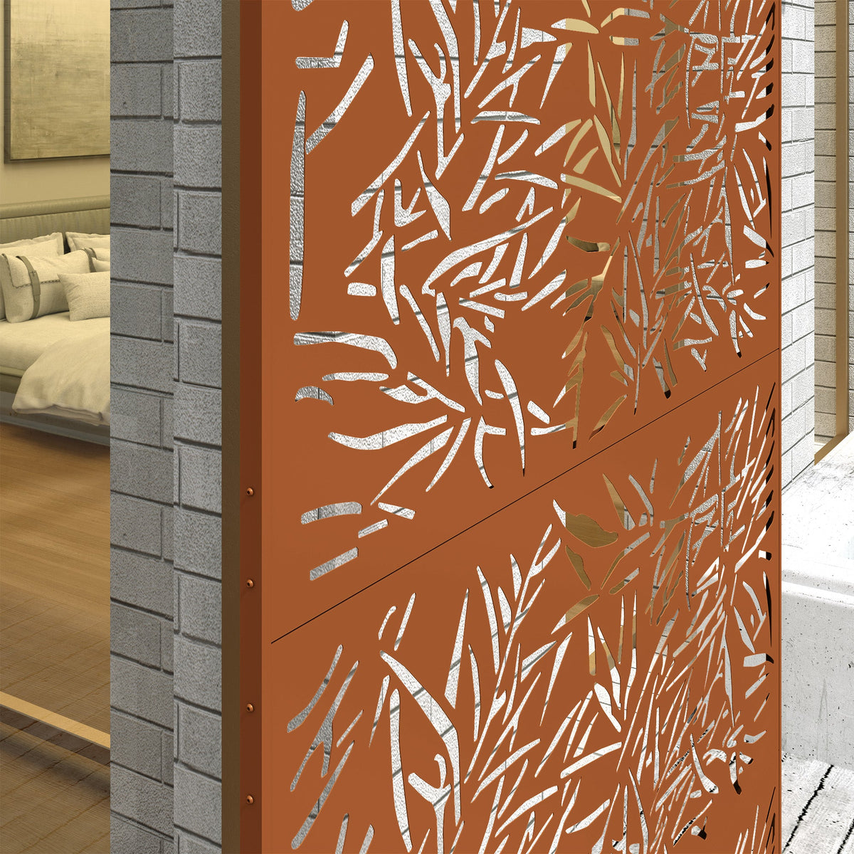 78" x 48" Metal Outdoor Privacy Screen with Climbing Plant Trellis and Stand, Bamboo Brown