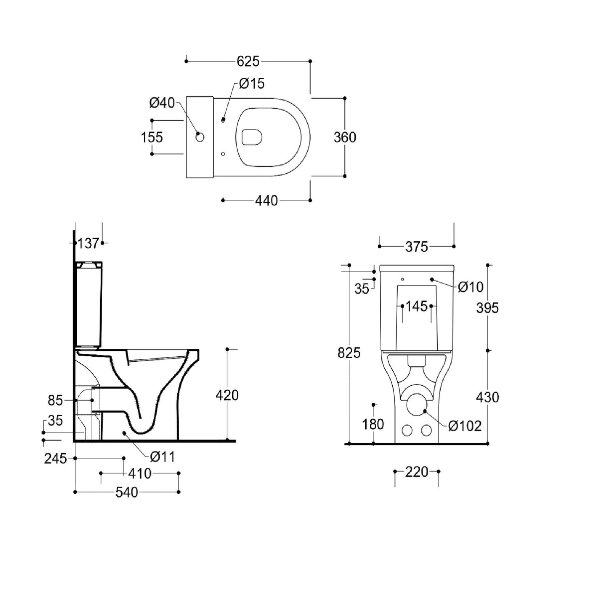 Rosmerry  Rimless Close Coupled Toilet With Cistern & Soft close Seat - White