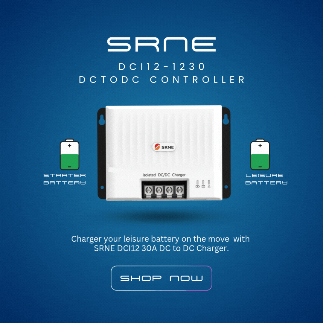12V Battery To Battery Charger Kit - Includes SRNE DCI12-1230 DC-DC Charger with built-in Bluetooth