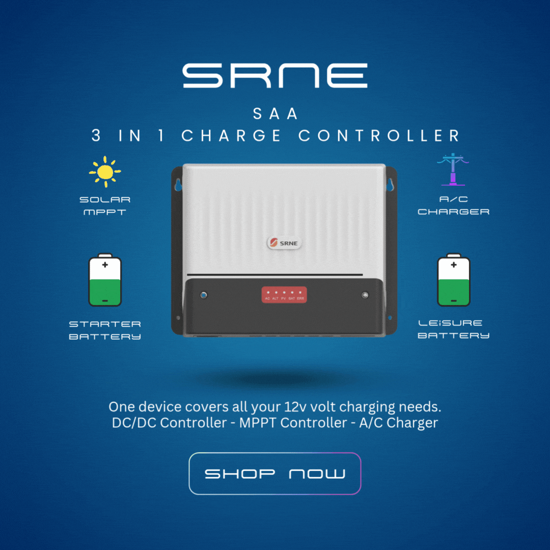 SRNE SAA All in One Dual DC to DC/MPPT + AC Charger + JA Solar 465W Black Frame Solar Panel