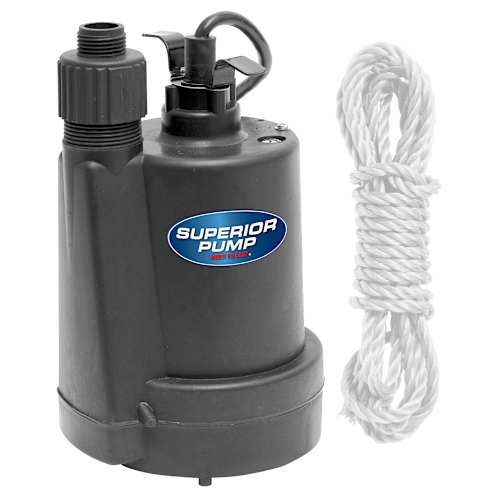 Superior Pump 91029 Manual Multi-Purpose Utility Sump Pump with 25'Cord 1/5HP