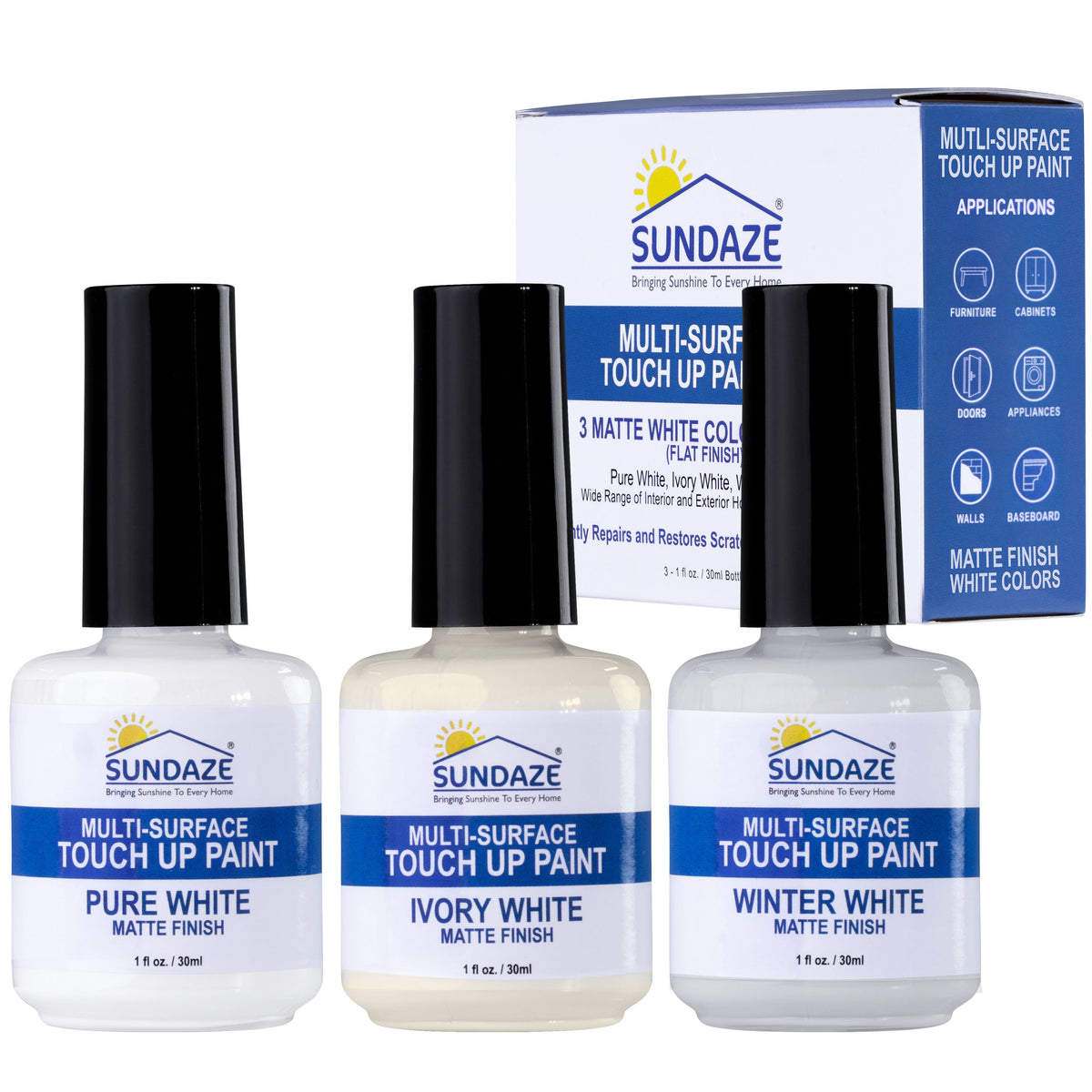 Matte White Touch-Up Paint Pen Kit - Wall, Kitchen Cabinet, Furniture, Wood Door Touch Up - 3 Color Shades, Instantly Repair & Restore Scratches, Chips, Stains - Mix to Perfect Color Match