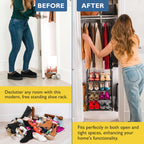 4 Tier Shoe Organizer, Sturdy Stackable Shoe Rack for Closet, Bedroom, Entryway, Garage, Non Woven Fabric Shelf, Black, Holds 8-12 Pairs