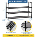 3 Tier Shoe Organizer, Sturdy Long Shoe Rack for Closet, Bedroom, Entryway, Garage, Non Woven Fabric Shelf, Black, Holds Up to 15 Pairs