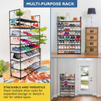 8 Tier Shoe Organizer, Sturdy Tall Shoe Rack for Closet, Bedroom, Entryway, Garage, Non Woven Fabric Shelf, Black, Holds Up to 40 Pairs