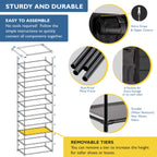 10 Tier Shoe Organizer, Sturdy Tall Shoe Rack for Closet, Bedroom, Garage, Non Woven Fabric Shelf, Black, Holds Up to 50 Pairs
