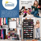 10 Tier Shoe Organizer, Sturdy Tall Shoe Rack for Closet, Bedroom, Garage, Non Woven Fabric Shelf, Black, Holds Up to 50 Pairs