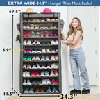 10 Tier Shoe Organizer, Sturdy Tall Shoe Rack for Closet, Entrance, Garage, Non Woven Fabric Shelf, Grey, Holds Up to 50 Pairs