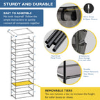 10 Tier Shoe Organizer, Sturdy Tall Shoe Rack for Closet, Entrance, Garage, Non Woven Fabric Shelf, Grey, Holds Up to 50 Pairs