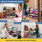 4 Tier Metal Shoe Organizer, Sturdy Long Shoe Rack for Closet, Bedroom, Entryway, Garage, Black Metal, Holds Up to 20 Pairs