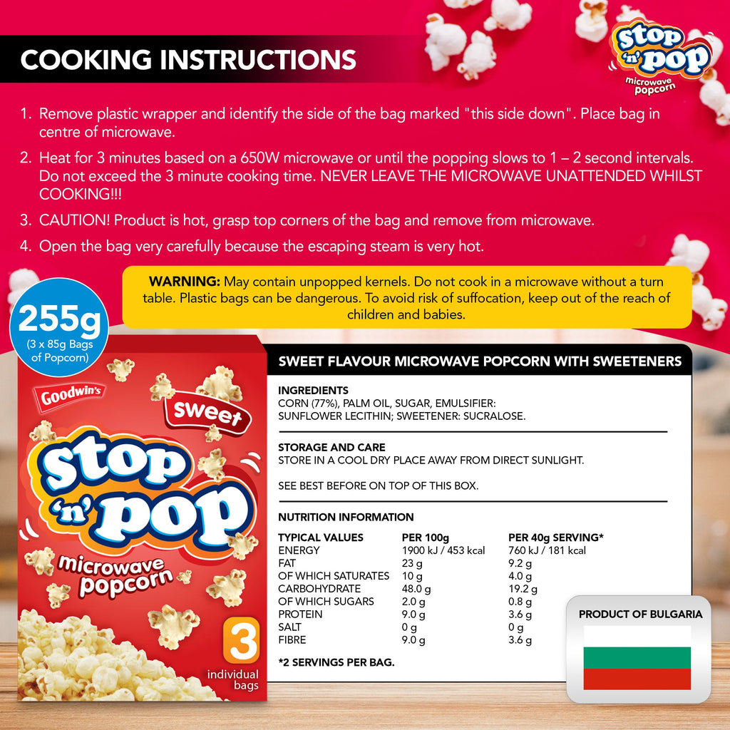 Microwave Popcorn 85g | Sweet Salted Butter Flavour | 48 Pack