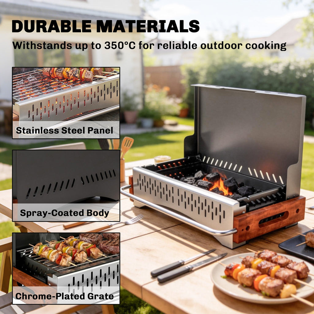 Outsunny Portable BBQ Grill, Folding Charcoal Barbecue Grill with Removable Charcoal Basin for Camping Picnic Garden Party, Black