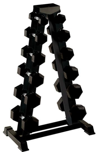 York Barbell 1.25 KG - 12.5 KG Rubber Hex Dumbbell Set and A Frame Rack