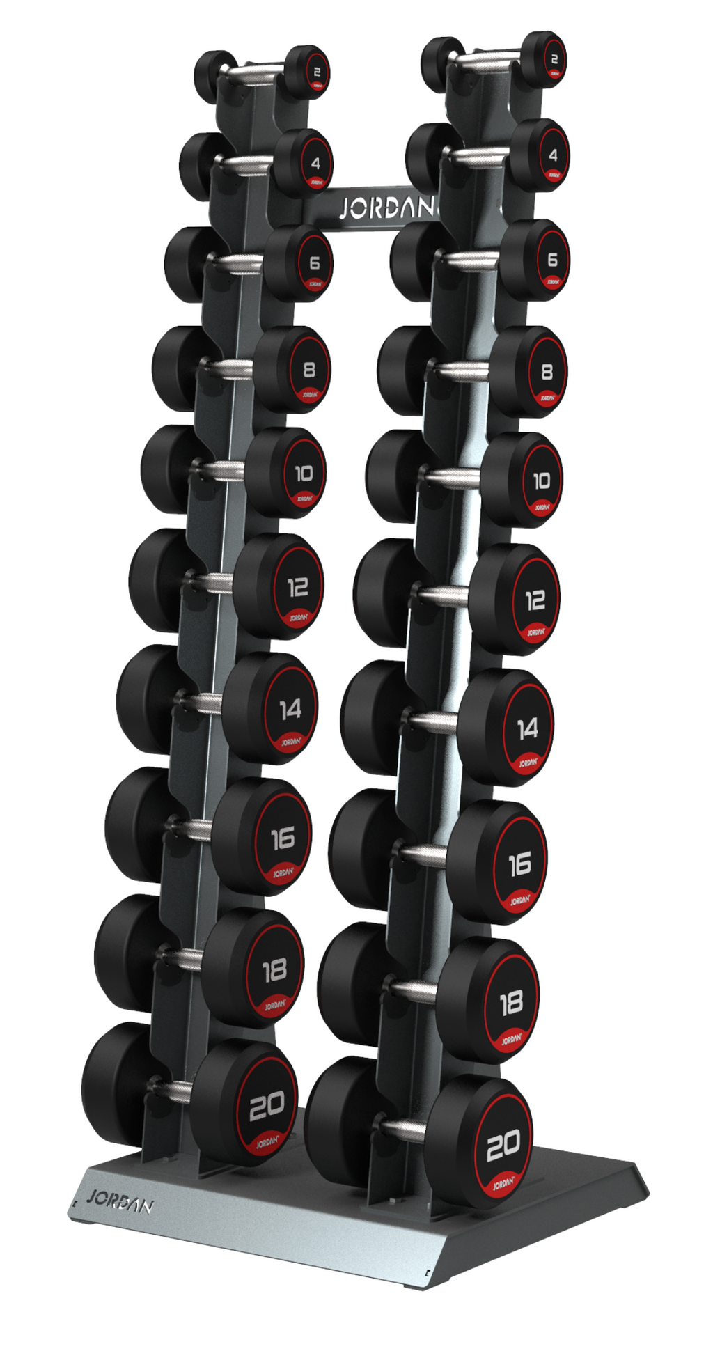Jordan Classic Rubber Dumbbell set 2-20kg with Vertical Rack