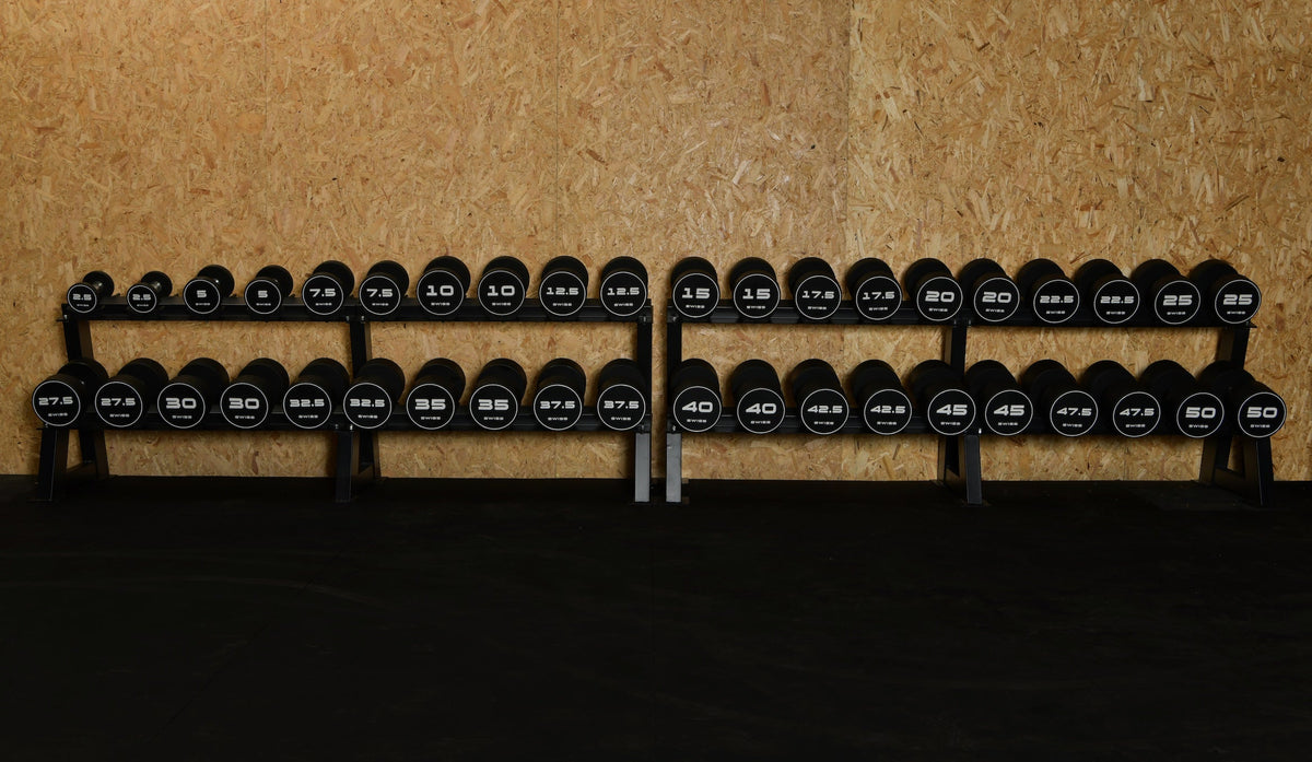 Swiss Barbell Urethane Dumbbell Set 2.5kg-50kg with Rack