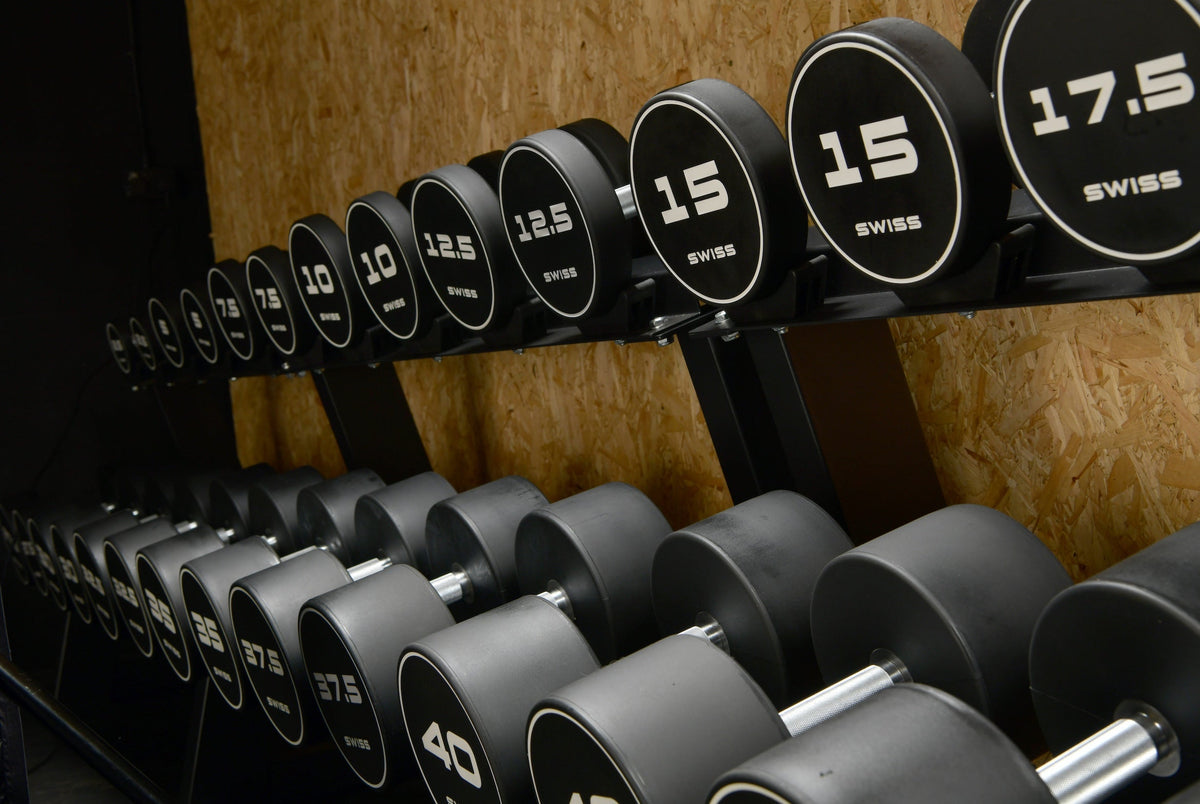 Swiss Barbell Urethane Dumbbell Set 2.5kg-50kg with Rack