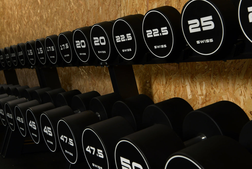 Swiss Barbell Urethane Dumbbell Set 2.5kg-50kg with Rack