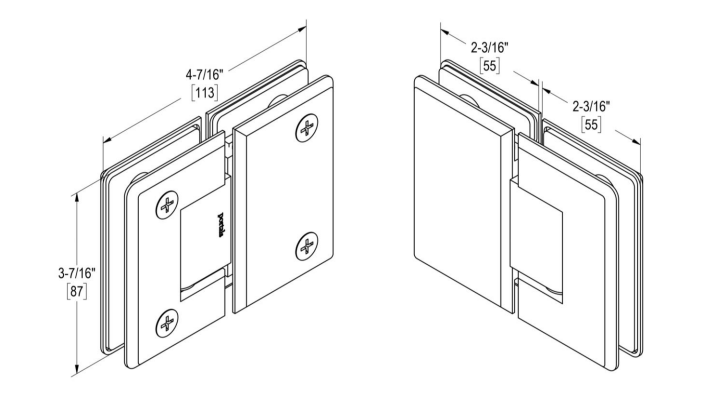 Oceana Standard Duty Adjustable 180° Glass-Glass Hinge