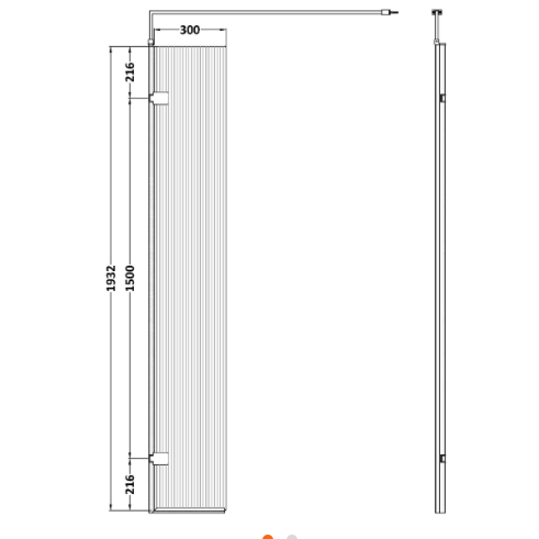 Haven 8mm Fluted Glass Wetroom Return Panel With Support Bar
