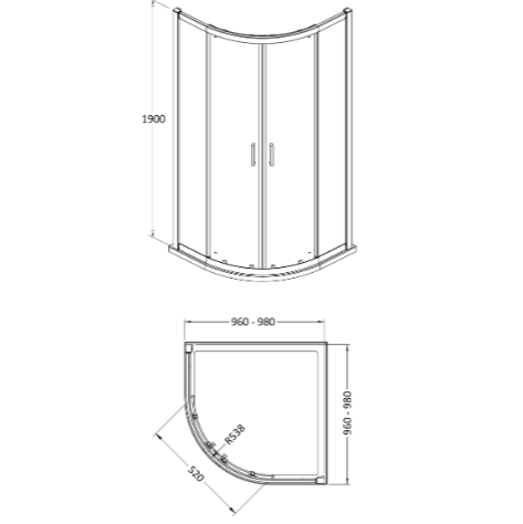 Forge Two Door 8mm Glass Quadrant Shower Enclosure