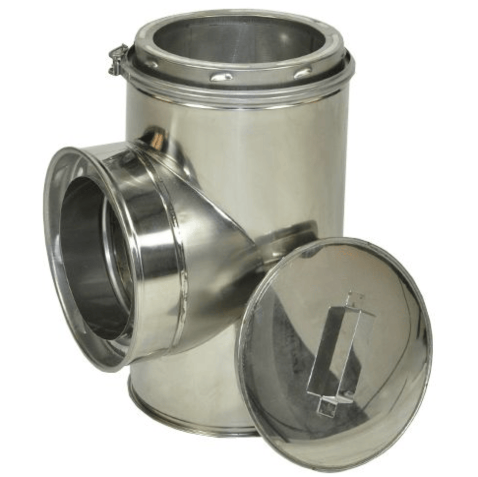 6-Inch Chimney Pipe Tee with Cleanout Cap (Stainless Steel)