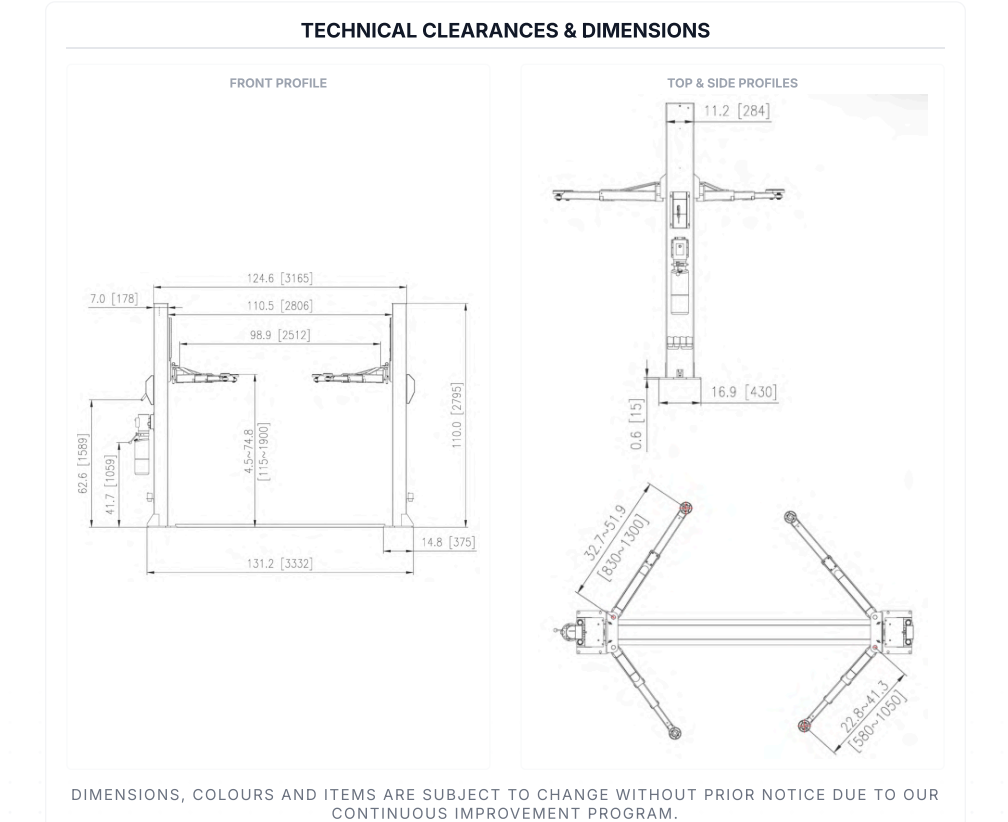 Daytona LTPF9 9,000LB Capacity Two Post Baseplate Lift