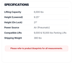 Daytona RAJ6 Rolling Jack (Fits Daytona 9K & 10K 4 Post Lifts)