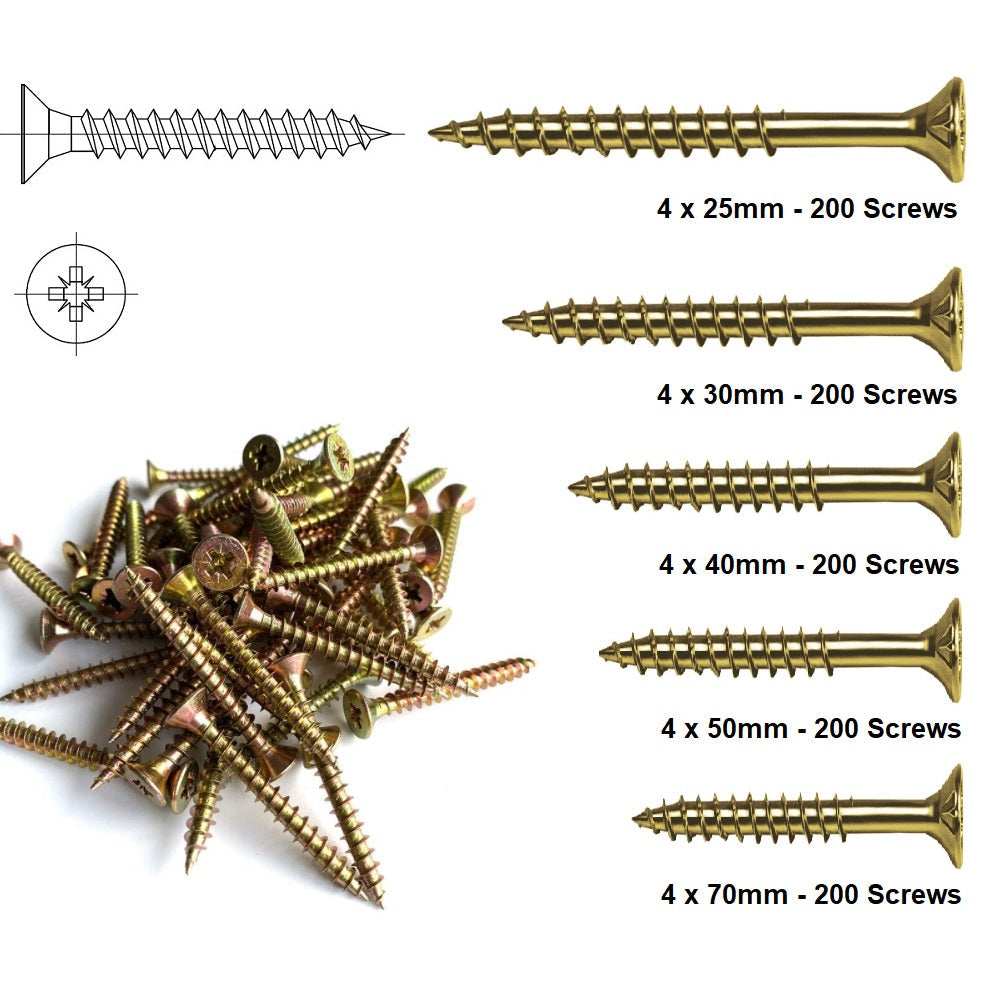 Multipurpose POZI Screws - 4's Mixed Length Trade Pack