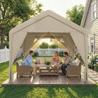 Outsunny 3 x 3 m Patio Gazebo with Netting & Curtains, Outdoor Canopy Shelter with Galvanised Steel Frame, Khaki