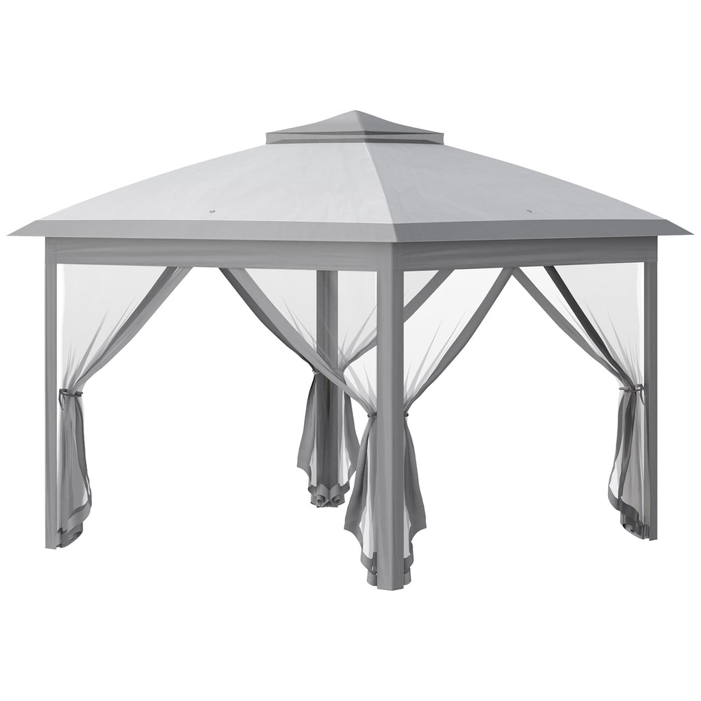 3.3 x 3.3m Pop Up Gazebo with Double Roof & Mesh Sidewalls, Grey