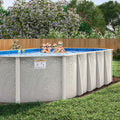 18' x 34' Oval 8" Premium Resin Frame Saltwater Friendly Semi Inground Silver Interlude Pool & Package | 54"