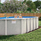 18' x 34' Oval 8" Premium Resin Frame Saltwater Friendly Semi Inground Silver Interlude Pool & Package | 54"