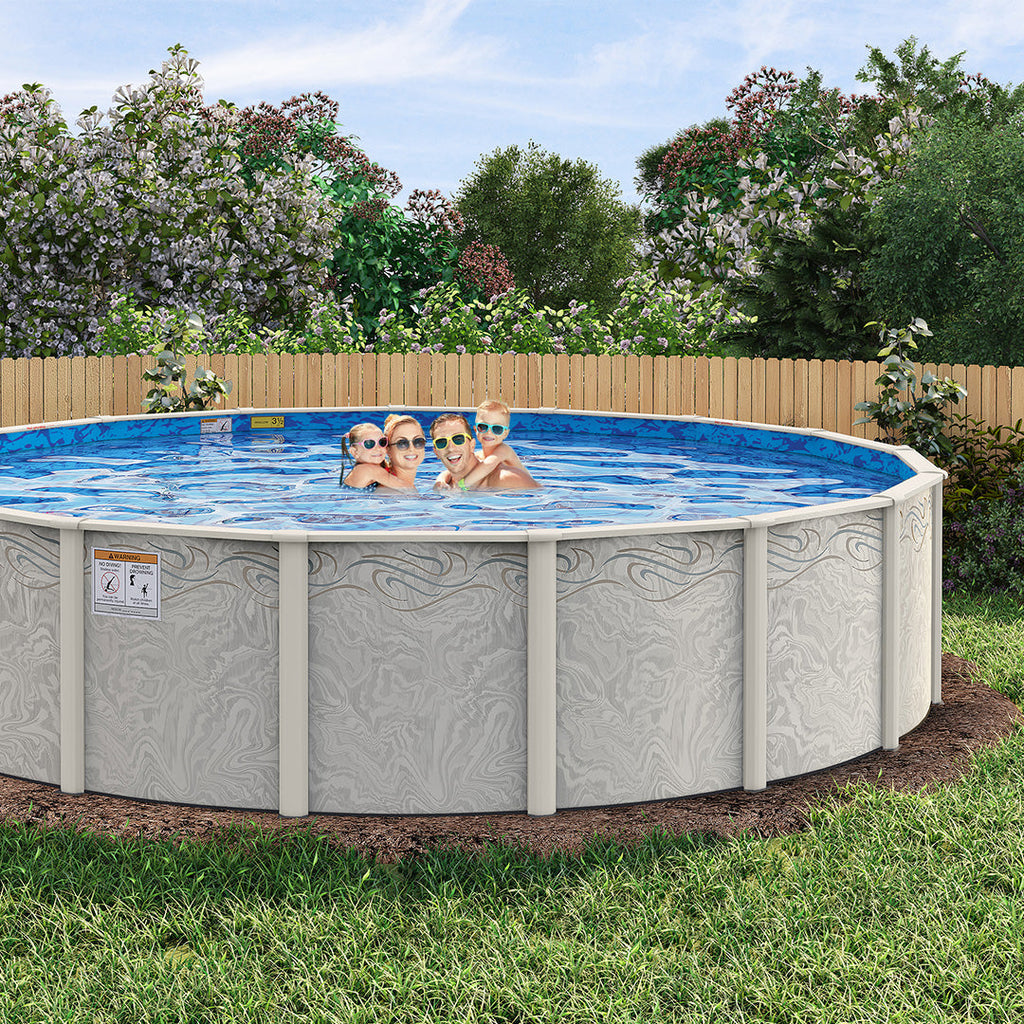 18' x 33' Oval 8" Premium Resin Frame Saltwater Friendly Semi Inground Silver Interlude Pool with In-Step & Package | 52" or 54"