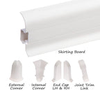 A white plastic skirting board designed with a wire cover feature