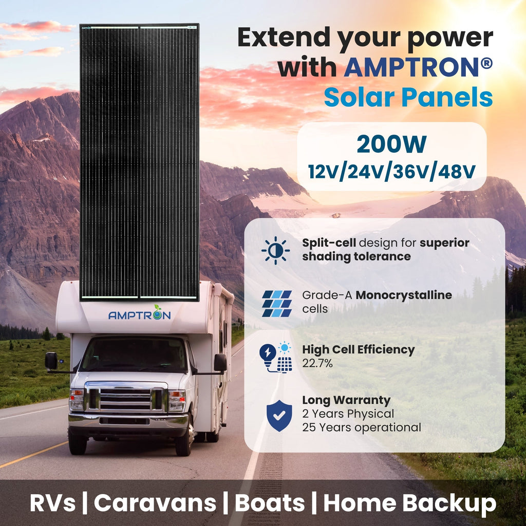 Amptron 200W 12/24/36/48V High Voltage Glass Solar Panel