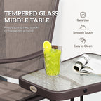 Double Patio Glider Chair with Glass Top Center Table, All Weather Breathable Mesh Fabric, Brown