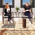 Double Patio Glider Chair with Glass Top Center Table, All Weather Breathable Mesh Fabric, Brown