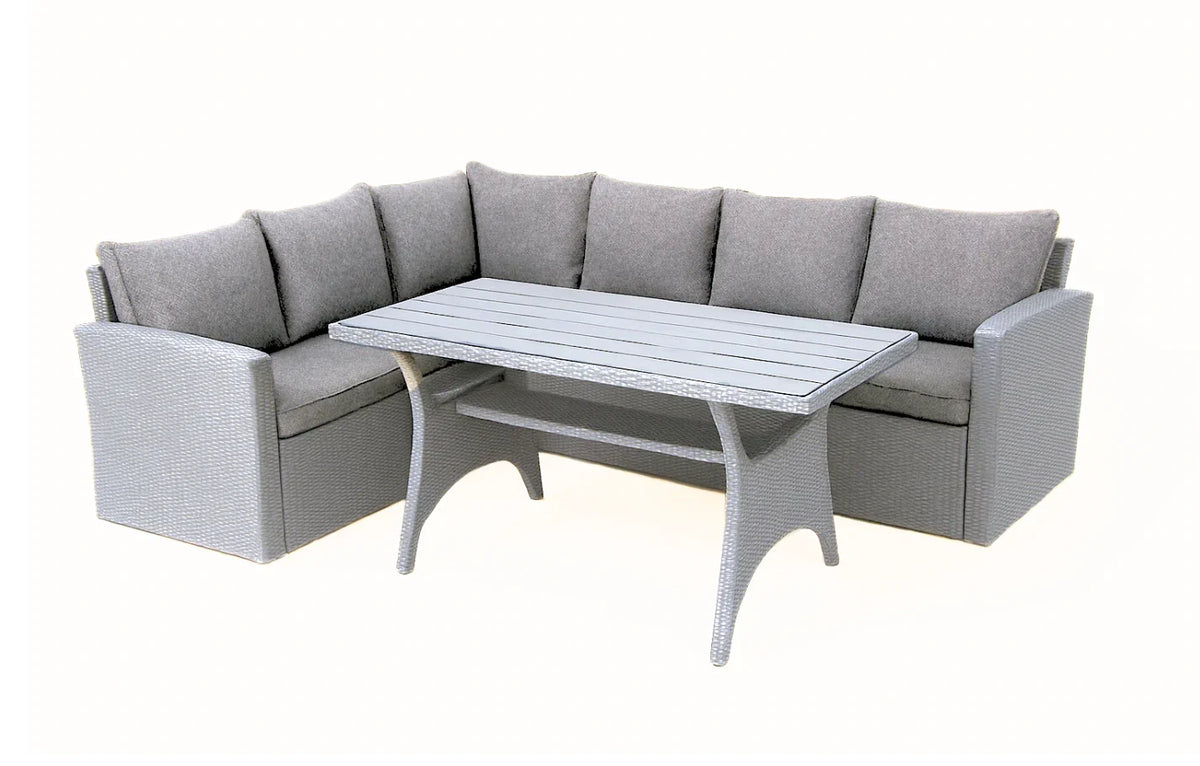 Stockholm 6 Seater Grey Rattan Garden Corner Dining Set