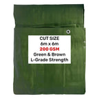 Green/Brown L-Grade Tarpaulin 6m x 6m