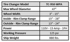 Tuxedo TC-950-WPA Tire Changer With Assist Arm
